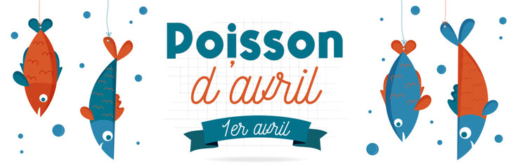 Poisson d'avril - Bannière vectorielle présentant des poissons et un titre autour du premier avril