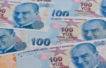 100 turkish lira banknote background.