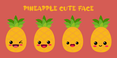 Fototapeta premium CUTE PINEAPPLE ,HAPPY CUTE SET OF SMILING PINEAPPLE FACE . VECTOR ILLUSTRATION