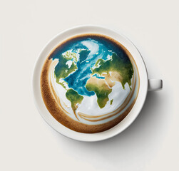 Earth Day cup coffee. Planet - symbol conservation and protection environment. Generative AI