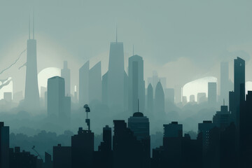 smoggy skyline of large city, with layer of haze obscuring the view The image highlights the impact of air pollution on urban areas AI generation.