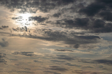 Sunset sky, dark gloomy thunderclouds.