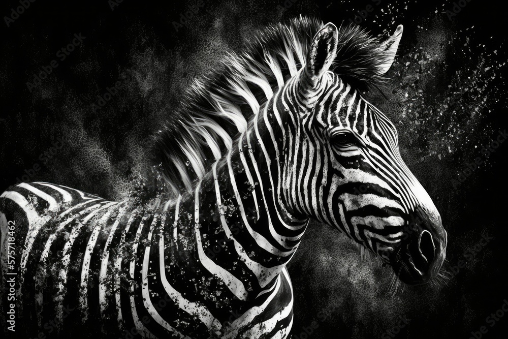 Aufkleber with zebra like stripes. zebra pattern in black and white as the background. generative ai