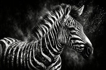 with zebra like stripes. Zebra pattern in black and white as the background. Generative AI
