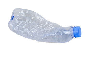 Used crushed pet plastic bottle isolated. recycling and environment concept copy space