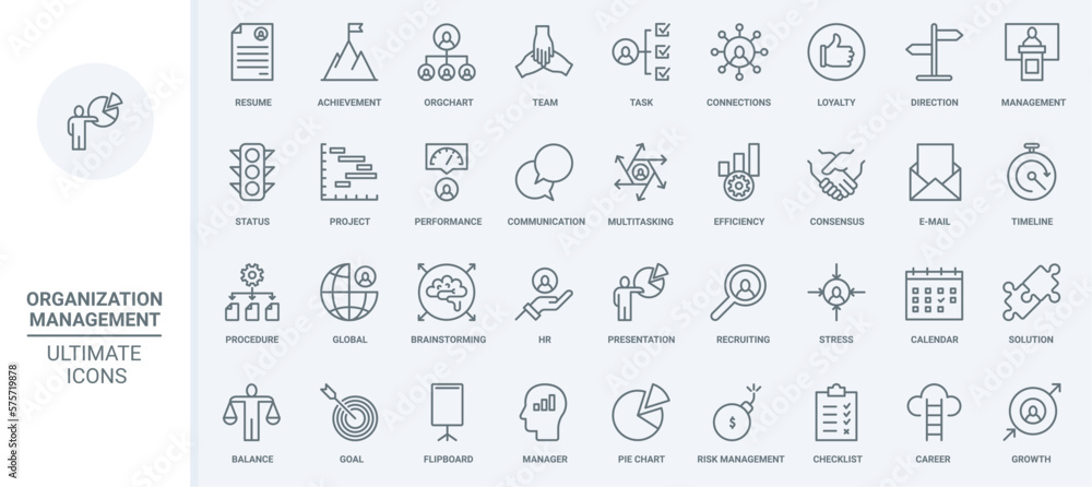Wall mural business management, human resource organization thin line icons set vector illustration. outline di
