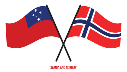 Samoa and Norway Flags Crossed And Waving Flat Style. Official Proportion. Correct Colors.