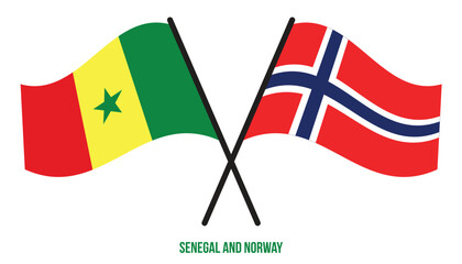 Senegal and Norway Flags Crossed And Waving Flat Style. Official Proportion. Correct Colors