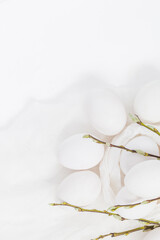 Easter background white eggs basil twigs