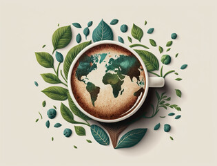 Earth Day cup coffee with greenery. Planet - symbol conservation and protection environment. Generative AI - 575721853