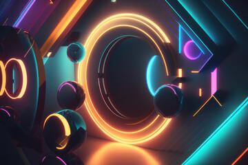 Obraz premium Abstract neon background, circle in the center. AI generative.