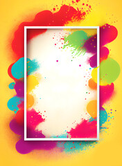 Crushed powder color frame on white background. Holi Festival of Colors in India Celebration. Frame template. Generative Ai.