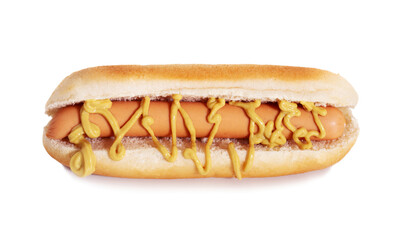 Hot dog with mustard isolated on white background