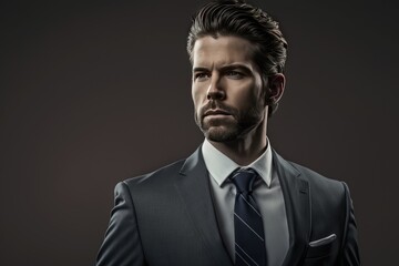 Portrait of handsome businessman in suit, AI generated	