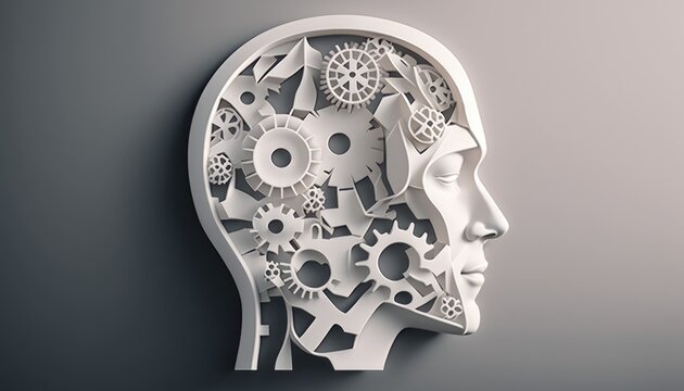 Gear Mechanism Inside Human Head, thinking innovation Concept, AI generated