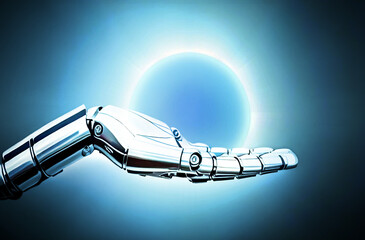 retro futuristic robot android hand arm on blue background new quality universal colorful joyful technology stock image illustration design generative ai