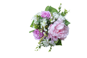 Bunch of flowers isolated over white background. Summer concept. Flat lay. Top view