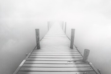 A wooden dock with fogs