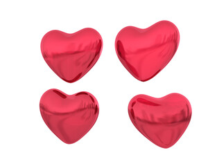 Red heart shaped helium balloons for valentine day. 3d rendering