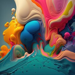 Abstract colorful paint liquid close up, with mix of colour, color explosion. Generative AI