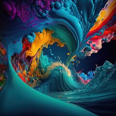 Abstract colorful paint liquid close up, with mix of colour, color explosion. Generative AI