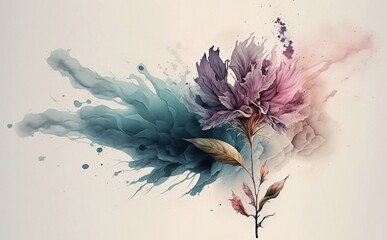 Watercolor background with flower. Generative AI technology.