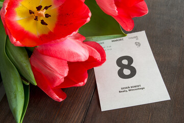 Bukiet tulipanów. Międzynarodowy Dzień Kobiet. Kalendarz: 8 marca. - obrazy, fototapety, plakaty