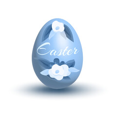 3d illustration of blue Easter egg with shadow. Wealth and religion symbol isolated on white background. Happy Easter banner, poster, greeting card. Trendy Easter vector design in cartoon style.