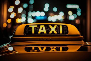 illustration, a taxi at night, ai generative