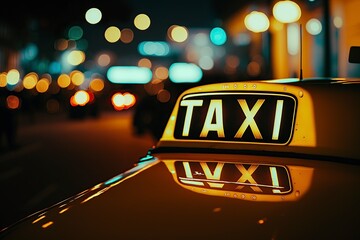 illustration, a taxi at night, ai generative