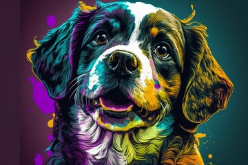 Colorful Pop Art Background with Cute Dog, generative ai