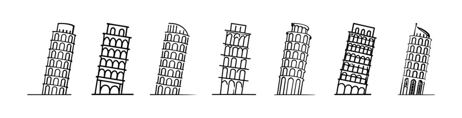 Pisa tower vector illustration set. Line art icon. Logo template vector illustration design. Monument logo design vector illustration. eps 10