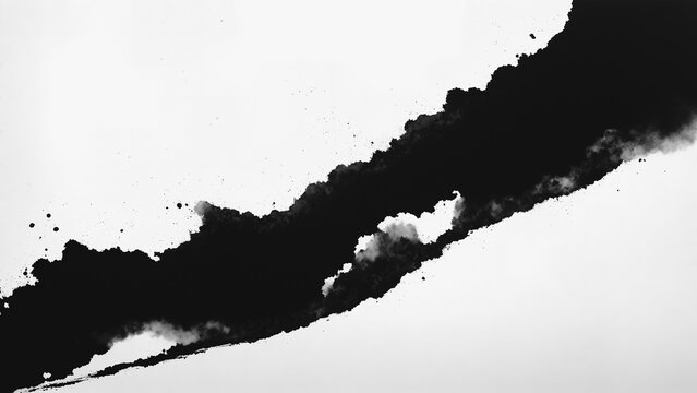Grunge brush strokes ink paint, black ink blot, abstract black water color on white background 