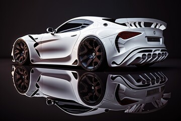 White generic exotic sports car isolated on a black background illustrated with generative AI