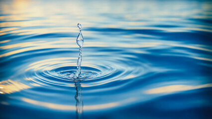 refreshing water drop or splash on the surface with reflection of sun light