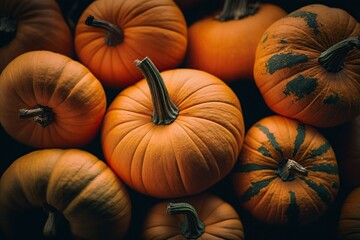 illustration, shot of a bunch of pumpkins, generative ai