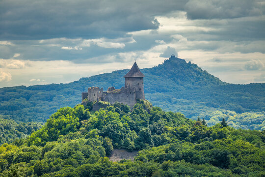 Summer landscape with The Somoska medieval castle in Slovakia, Europe.