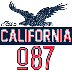Fototapeta na wymiar Athletic California Embroidered With eagle tattoo Design. College varsity team. Spring summer. Fashion Style.