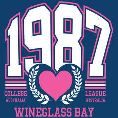 Wineglass Bay Australia Since 1987 Athletic League College Design, with heart and Laurel Varsity Team. fashion Design.