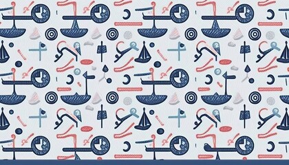 A beautiful nautical pattern with anchors, ships, sea for a fun and playful look.