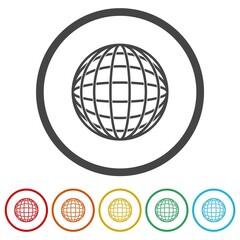 World globe icons in color circle buttons