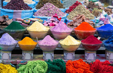Colorful spices in the medina of Marrakesh, Morocco
