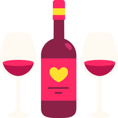 Wine Heart With glass Icon Elements Flat Style