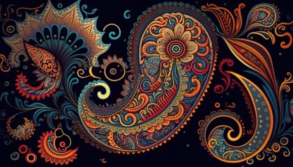 Paisley patterns with bold colors. AI generative.