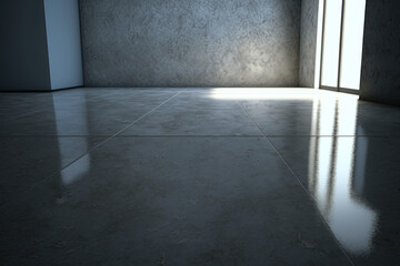 empty room with concrete floor, AI, generative AI, created with AI