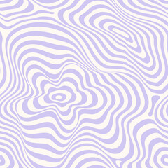 Abstract vector seamless pattern. Trendy abstract background with curved lines, stripes, organic shapes, trippy distorted surface. Retro vintage style texture in lilac color. Repeat decorative design