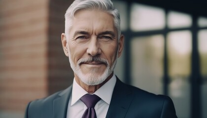 Fototapeta premium Successful mature grey haired businessman looking at camera with confidence