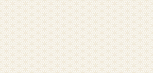 Abstract geometric seamless pattern in Arabesque style. Vector ornamental lines texture, elegant floral lattice, mesh. Traditional luxury background. Elegant gold and white ornament, repeat design - 575733613