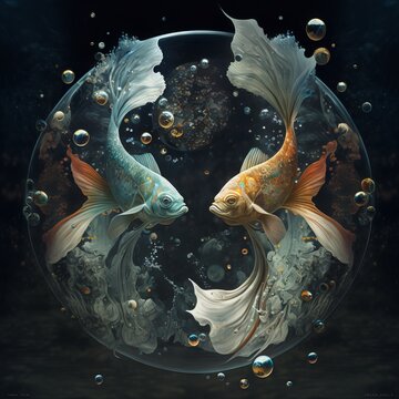 Pisces zodiac sign against space nebula background. Astrology calendar. Esoteric horoscope and fortune telling concept