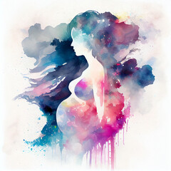 Abstract pregnant woman, watercolor , woman silhouette 